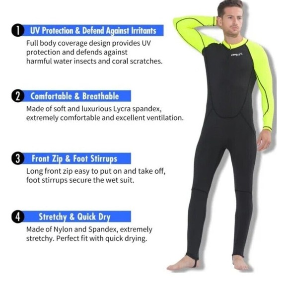 COPOZZ Diving Skin Men XXL Thin Wetsuit Rash Guard- Full Body UV Protection New - Picture 2 of 3